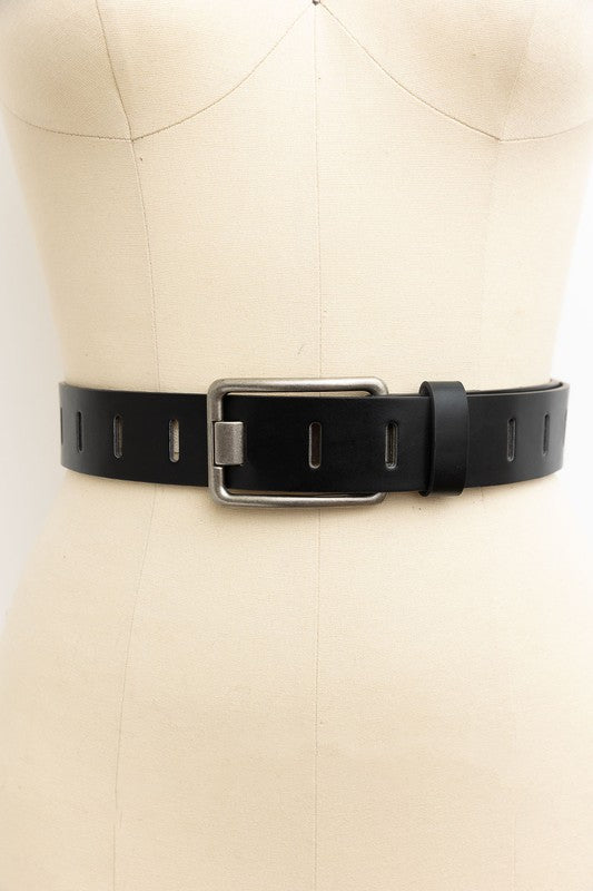Jenny Rectangle Metal Buckle Vegan Leather Belt Black