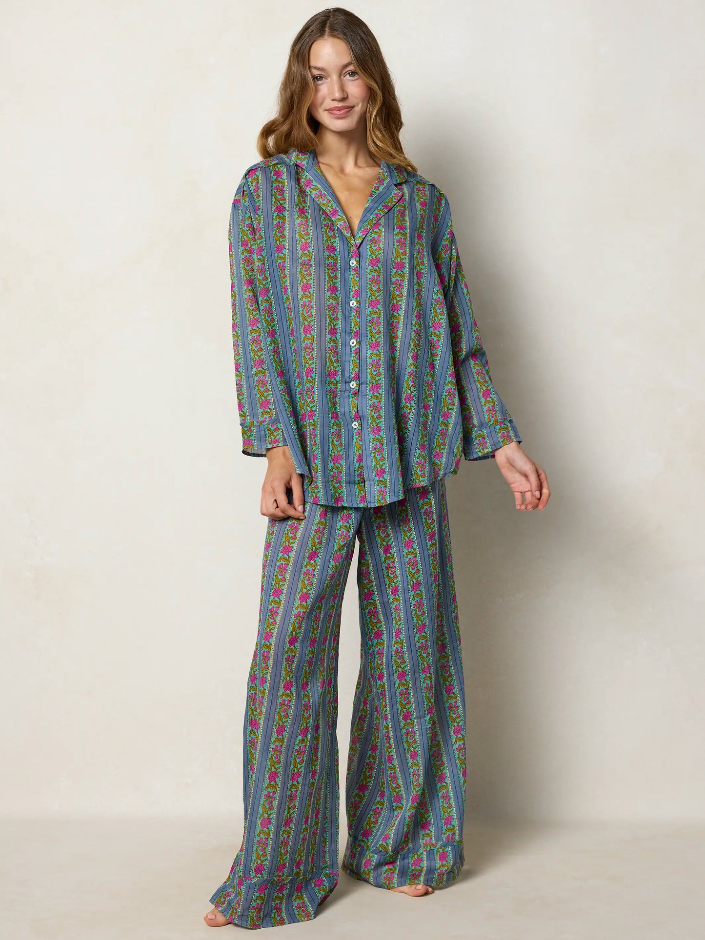 Dreamy Cotton Pajama Set - Indigo Vines