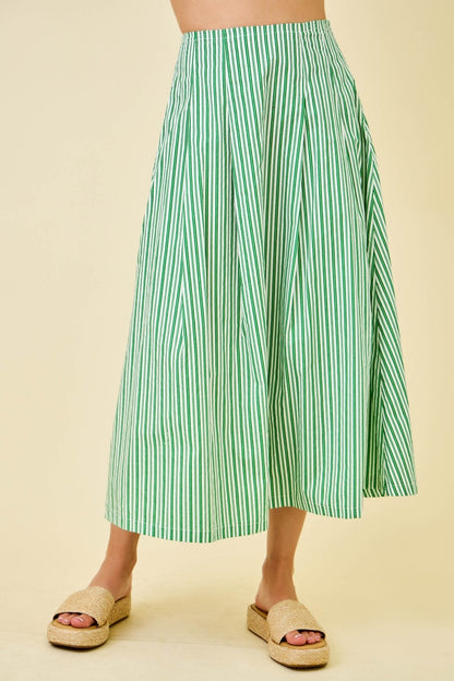 Tiffany High Waist Stripe Print Maxi Skirt Green