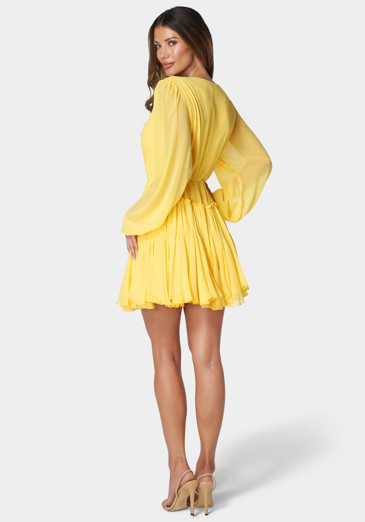 Balloon Sleeve Godet Dress