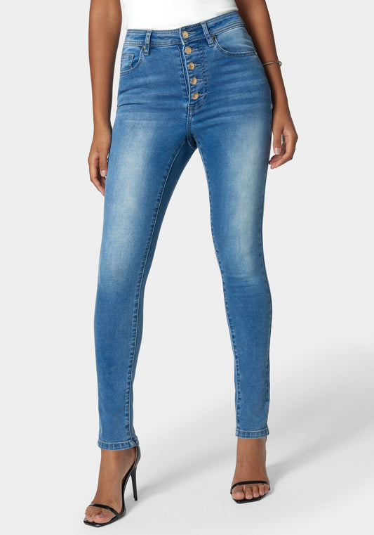 Skinny High Waist Denim With Multi Front Buttons