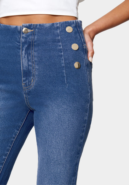 High Waist Button Detail Wide Leg Jeans