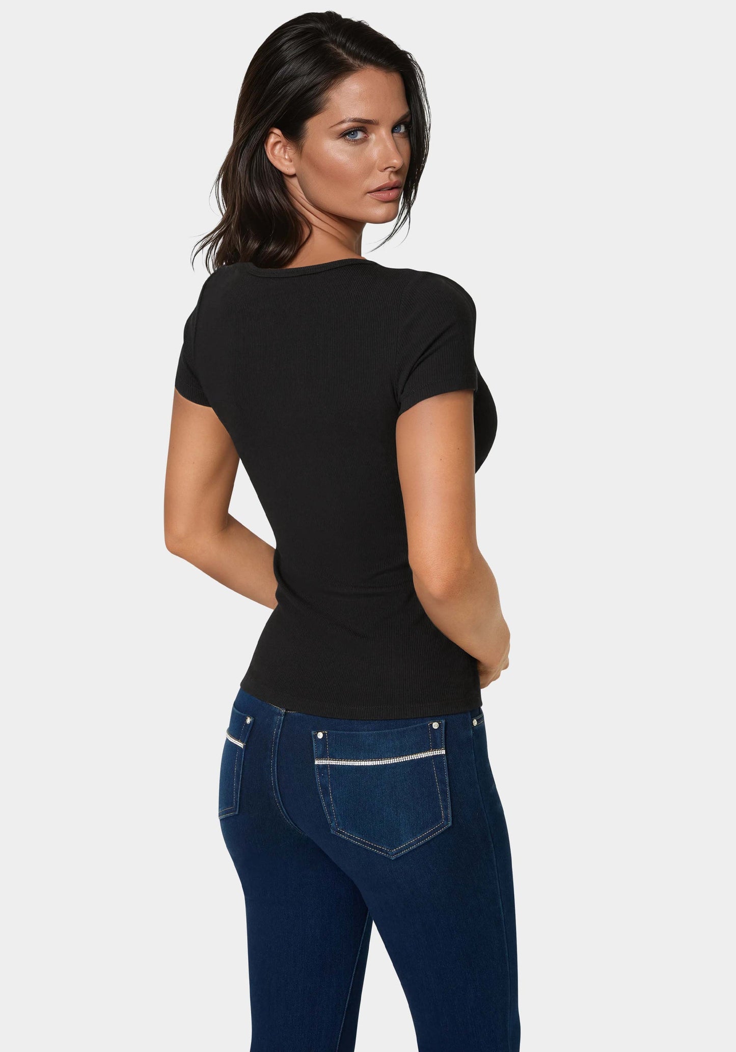 Bebe Logo Short Sleeve Round Neck Rib Top