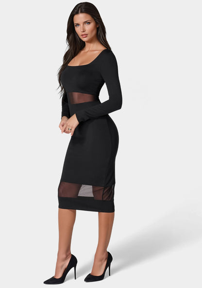 Square Neck Mesh Inset Dress