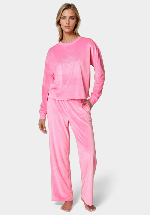 2pc Velour Lounge Pajama Set with Rhinestones
