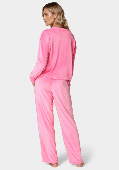 2pc Velour Lounge Pajama Set with Rhinestones