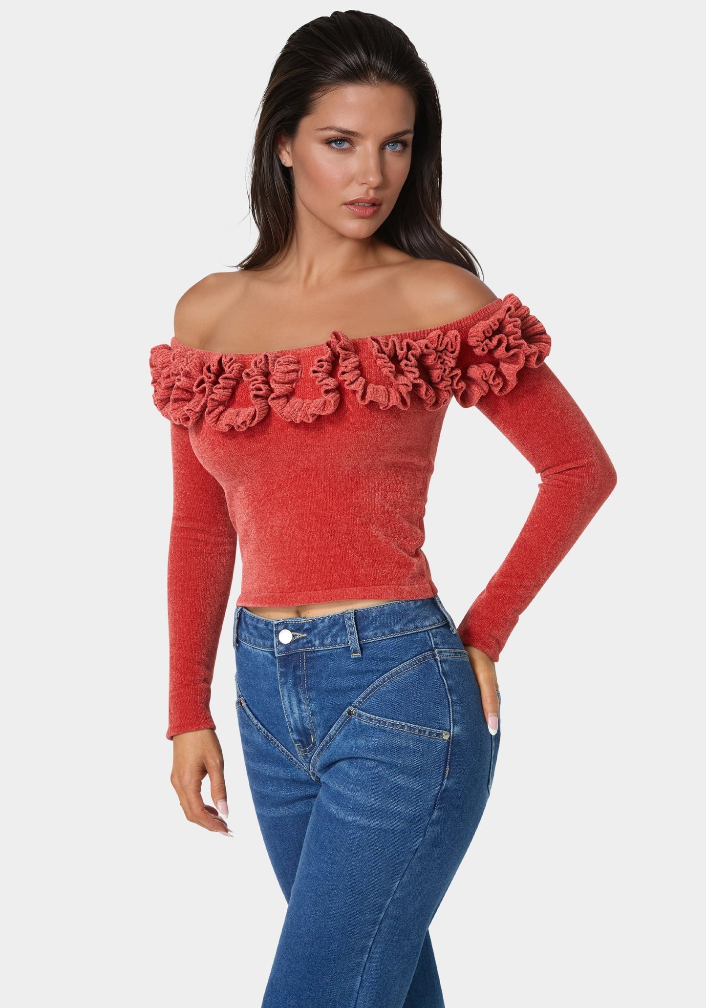 Off Shoulder Ruffle Detail Sweater
