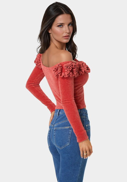 Off Shoulder Ruffle Detail Sweater