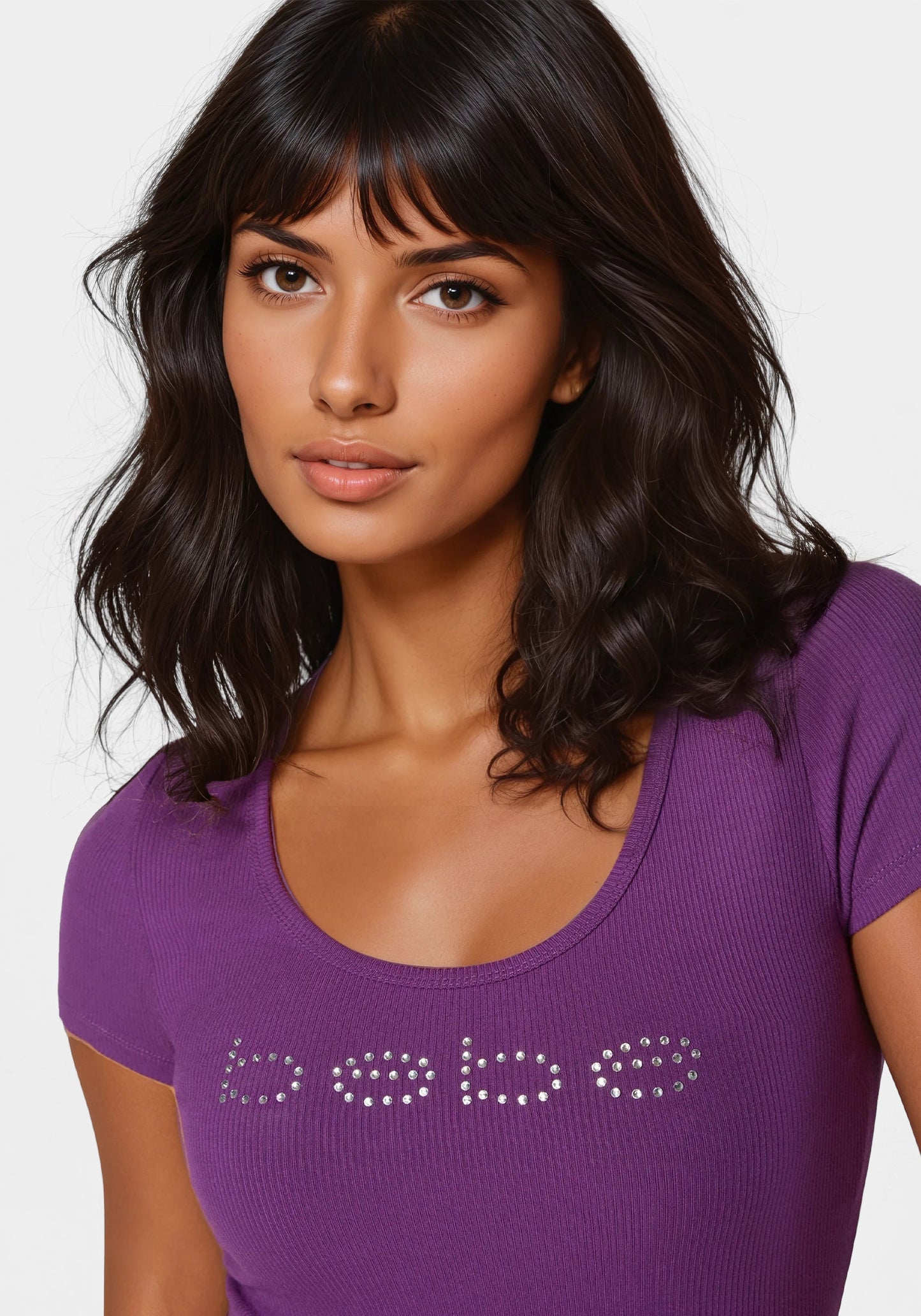 Bebe Logo Short Sleeve Scoop Neck Single Stone Rib Top