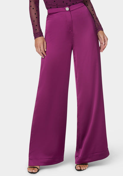 High Waist Satin Wide Leg Pant