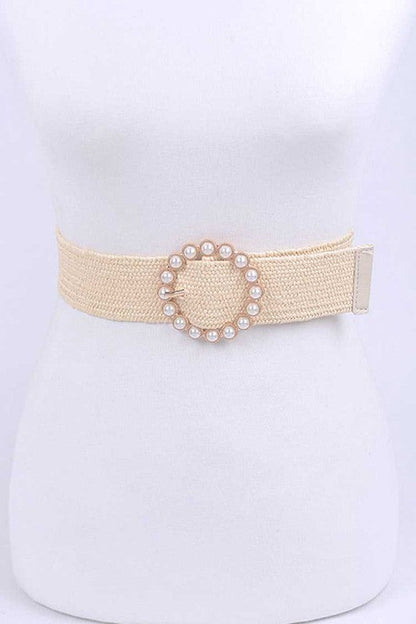 Joss Large Weaved Faux Pearl Belt Beige