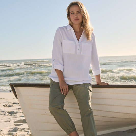 Cruise Womens Long Sleeve 100% Cotton Shirt - Optic White