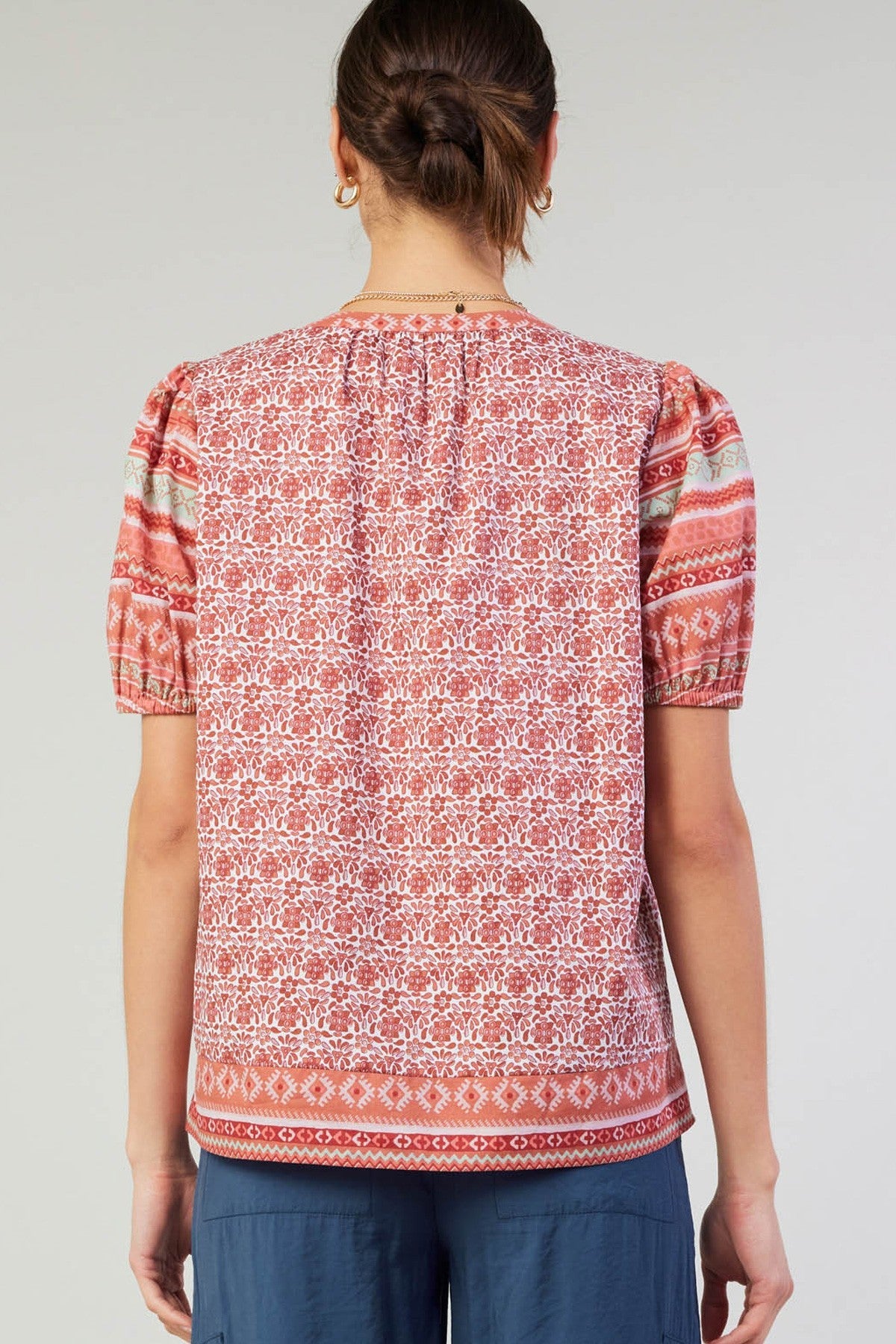 Natalie Short Sleeve Abstract Print Top Red