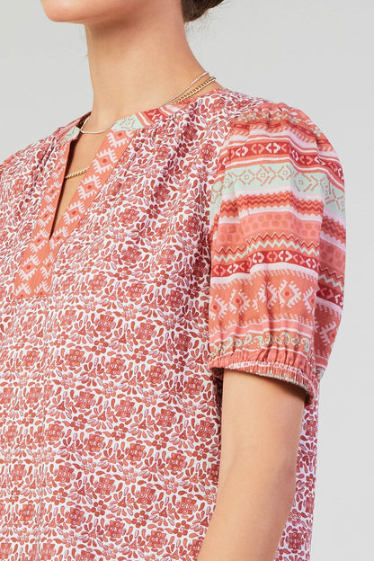 Natalie Short Sleeve Abstract Print Top Red