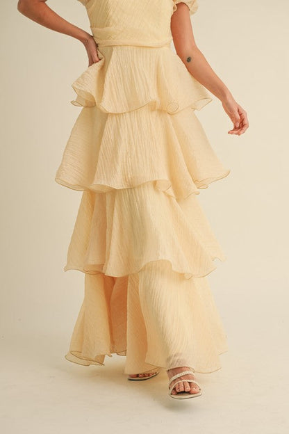 Eden Short Puff Sleeve Tiered Maxi Dress Yellow