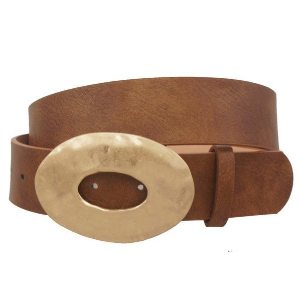 Katie Hammered Oval Buckle Belt Brown