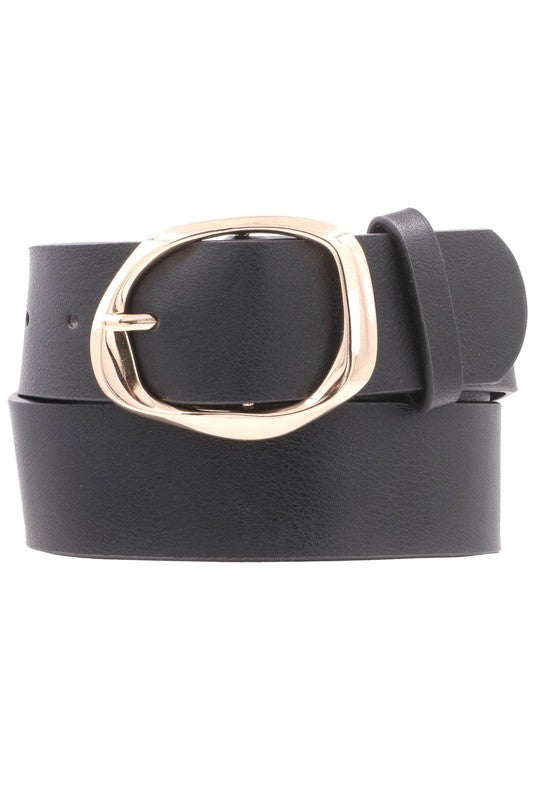 Morgan Oval Metal Buckle Vegan Leather Belt Black
