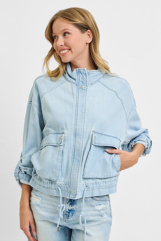 Sydney Long Sleeve Oversized Cargo Denim Jacket Light Wash