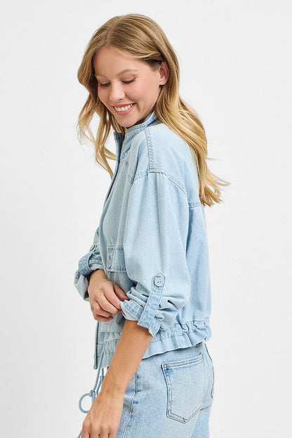Sydney Long Sleeve Oversized Cargo Denim Jacket Light Wash