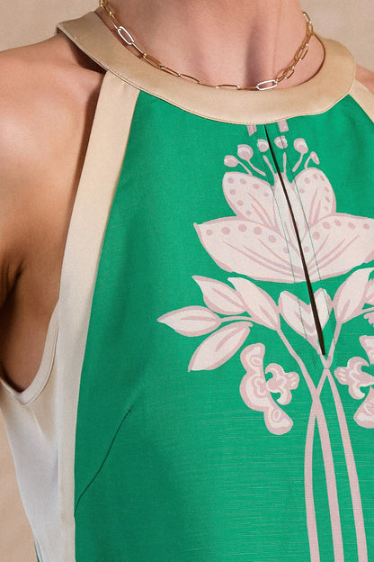 Wilder Sleeveless Floral Print Linen Top Green