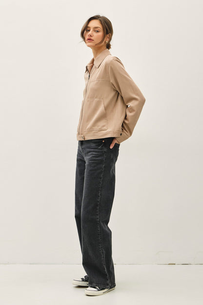 Molly Long Sleeve Faux Suede Jacket Taupe