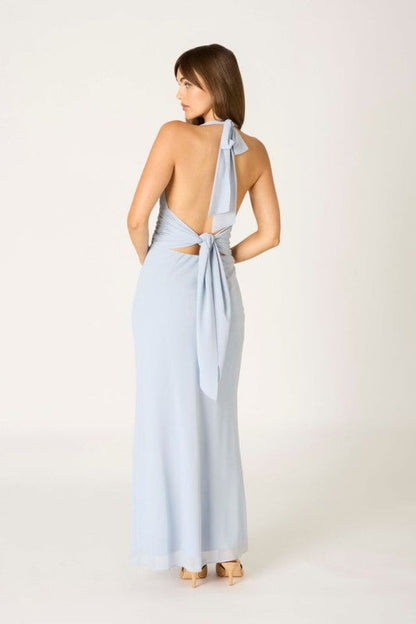 Penelope Sleeveless Halter Open Back Maxi Dress Blue