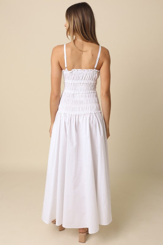 Janine Sleeveless Smocked Maxi Dress White