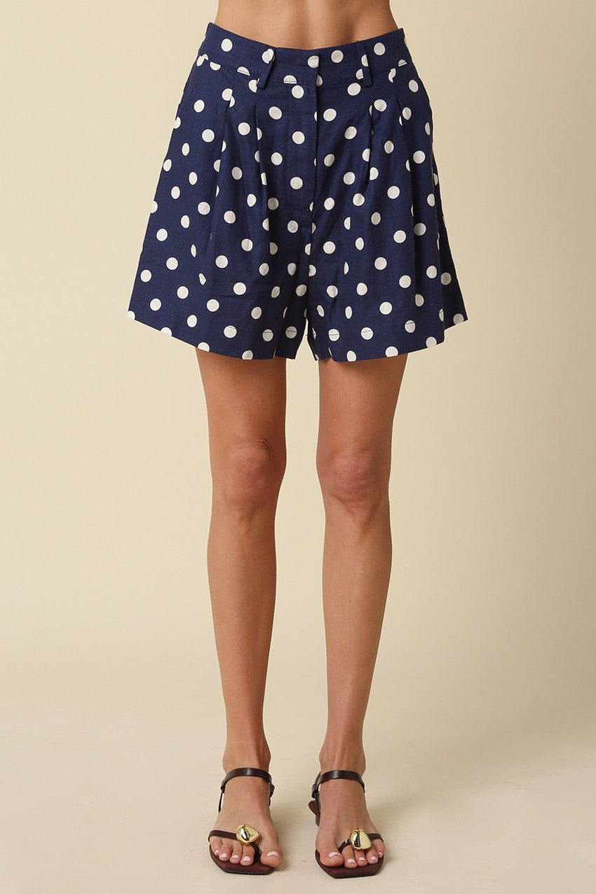 Juniper High Waist Polka Dot Print Shorts Navy