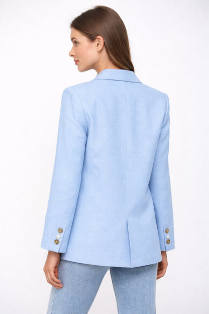 Tara Long Sleeve Linen Blazer Jacket Blue