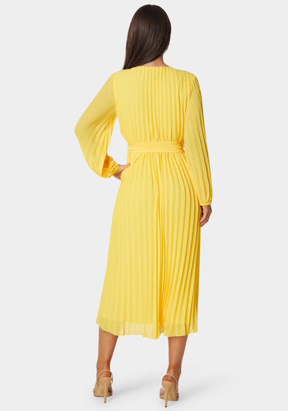 Pleated Gown With Long Sleeves