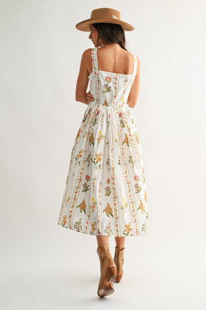 Capri Sleeveless A-Line Floral Print Midi Dress White
