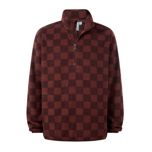 Charlton Mens Printed Midweight Microfleece Half Zip - Brown Checkerboard