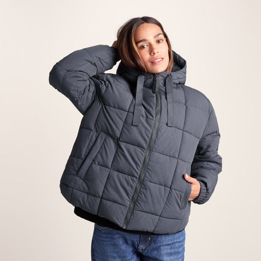 Else Womens Oversized Shower Resistant Heavy Padded Jacket - Washed Blue