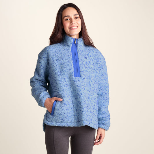 Flossie Womens Sherpa Zip Neck Fleece - Powder Blue Nep