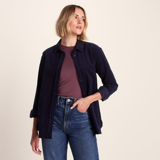 Harby Womens Long Sleeve Lightweight Corduroy Shirt - Oxford Blue