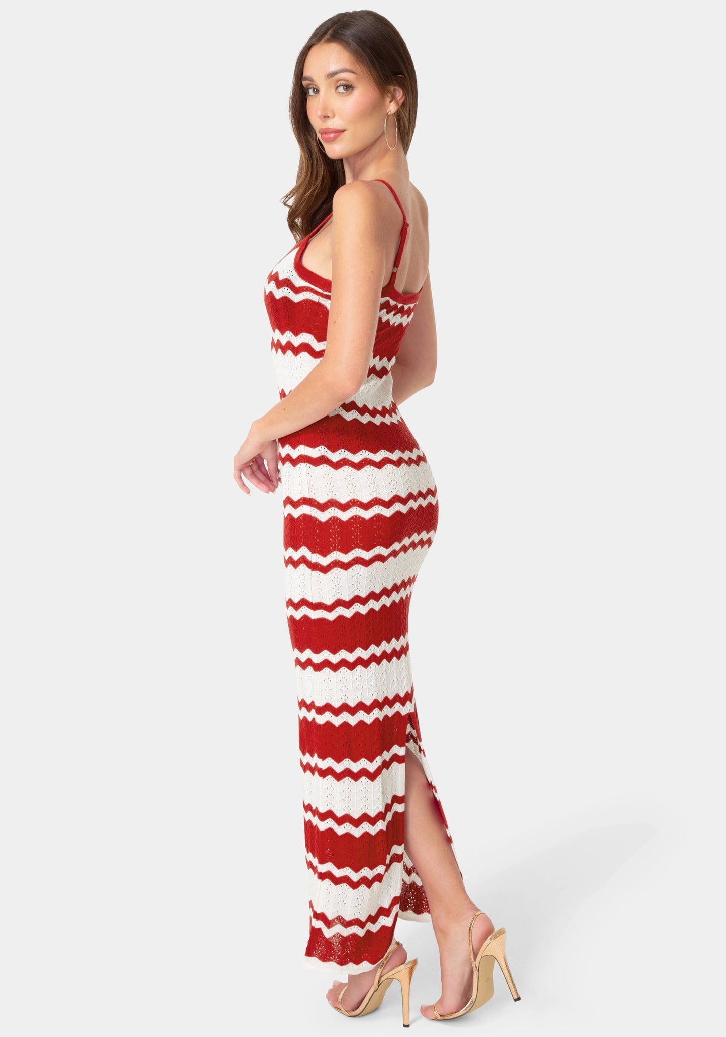 Stripe Crochet Keyhole Maxi Dress