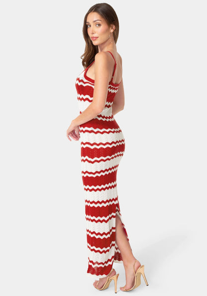 Stripe Crochet Keyhole Maxi Dress
