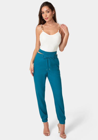 High Waisted Cutout Linen Jogger