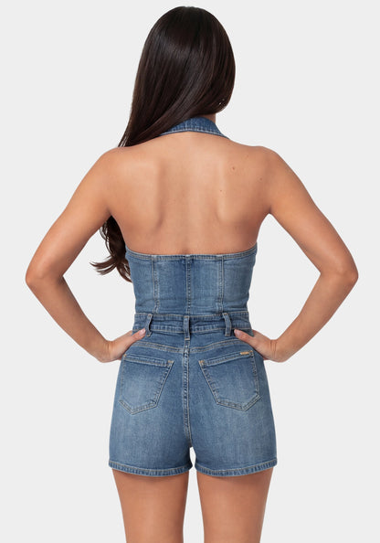 Fitted Halter Denim Romper