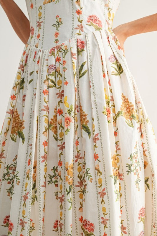 Capri Sleeveless A-Line Floral Print Midi Dress White