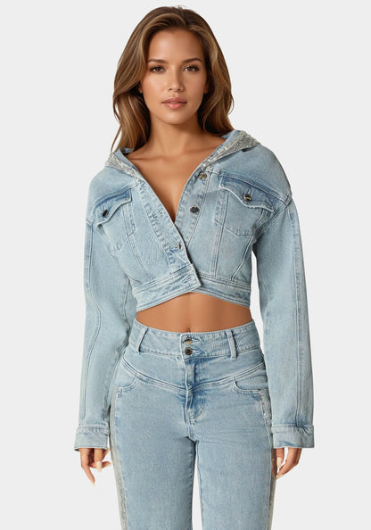 Sequin Hooded Denim Jacket