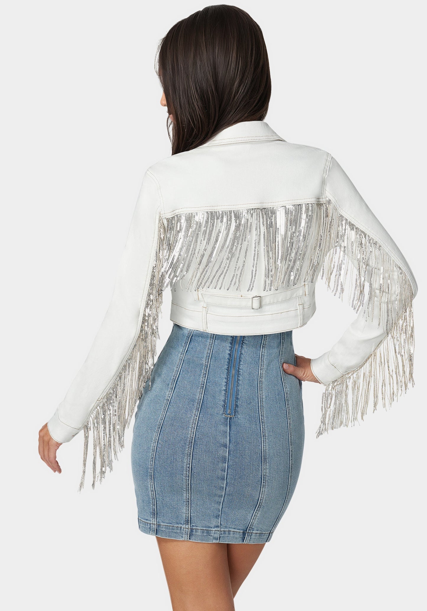 Sequin Fringe Denim Jacket
