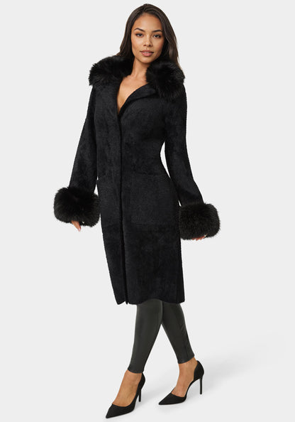 Faux Fur Collar And Cuff Long Coat