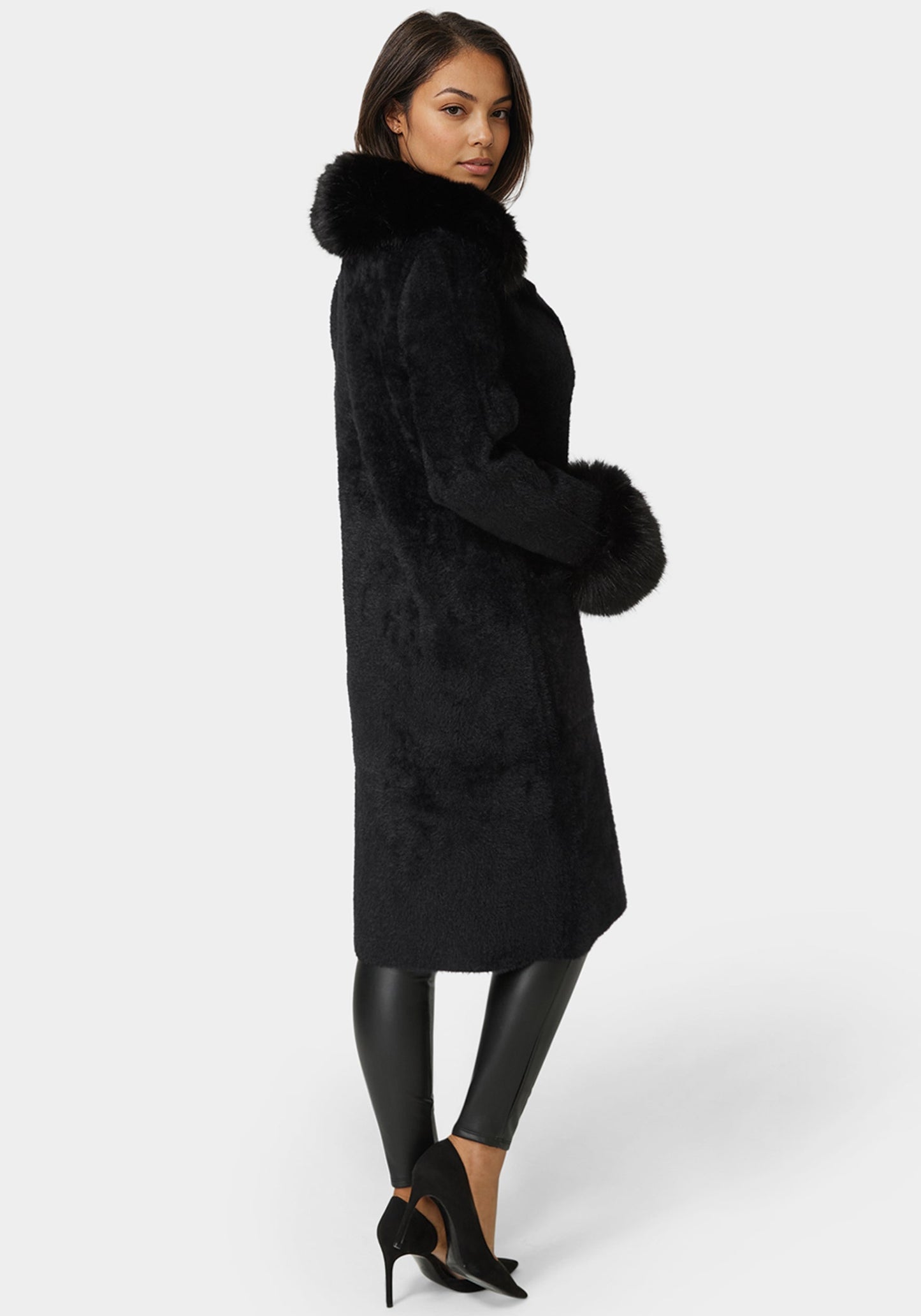 Faux Fur Collar And Cuff Long Coat
