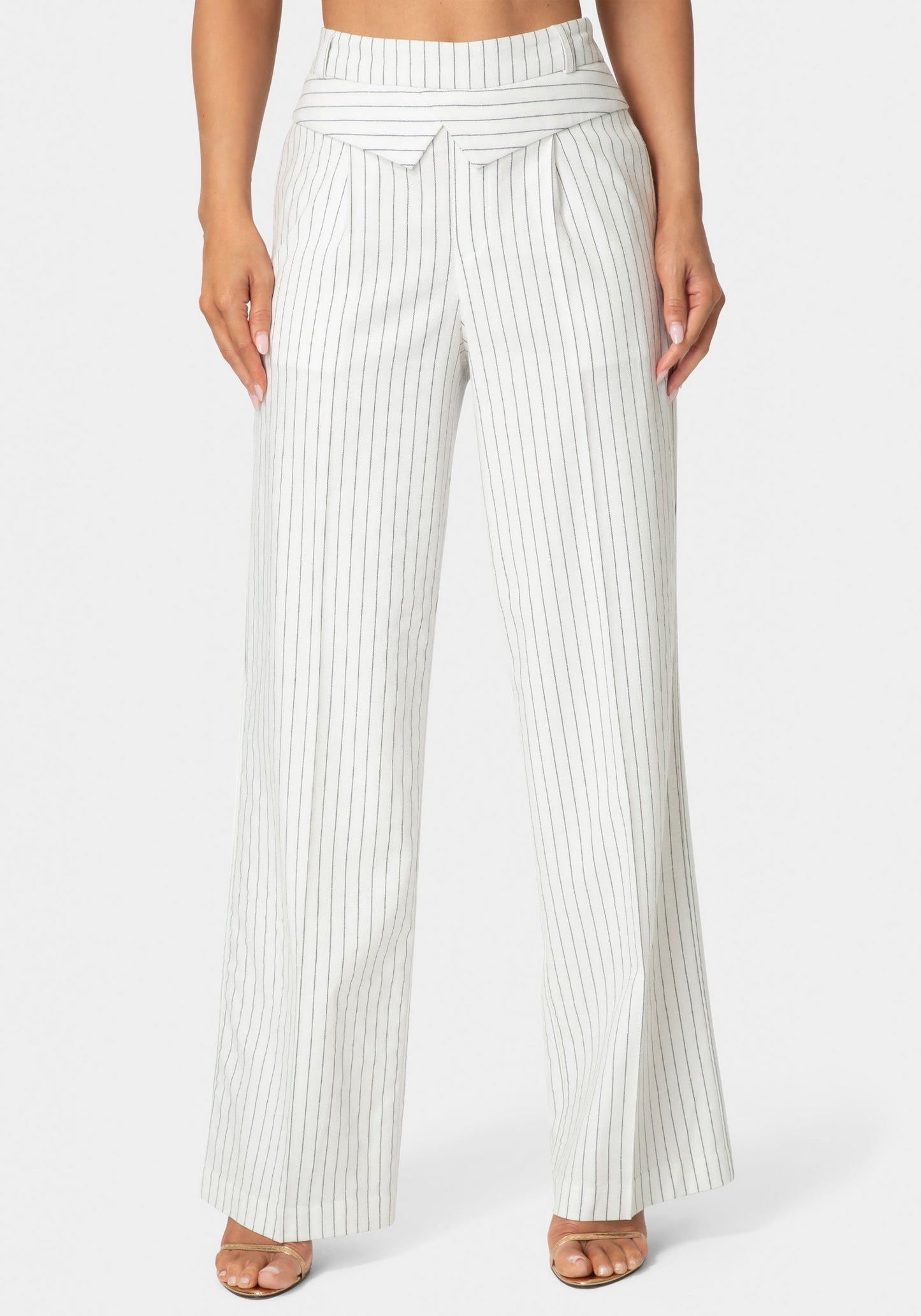 Tailored Pinstripe Straight Wide Leg Pant