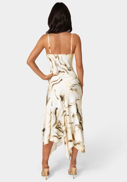 Printed Satin V-Neck Hanky Dress