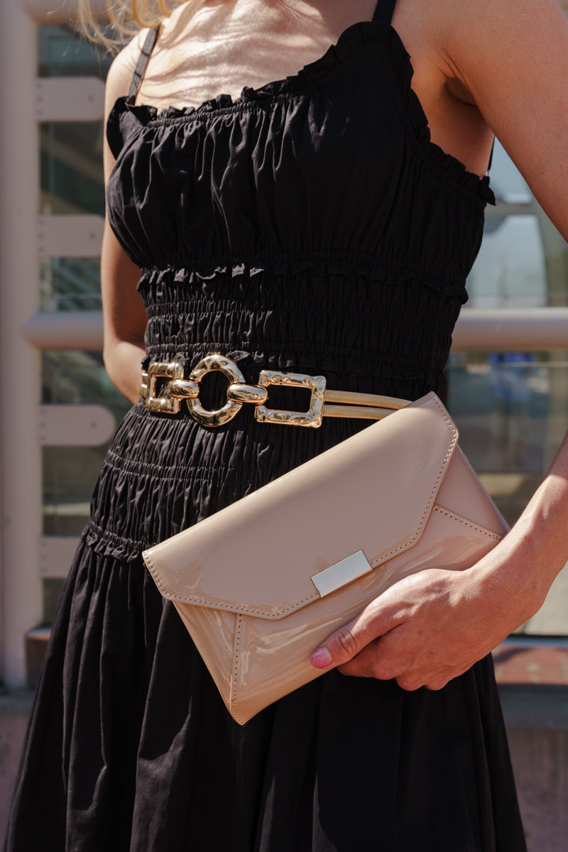 Pennylane Geometric Link Metal Stretch Belt Gold