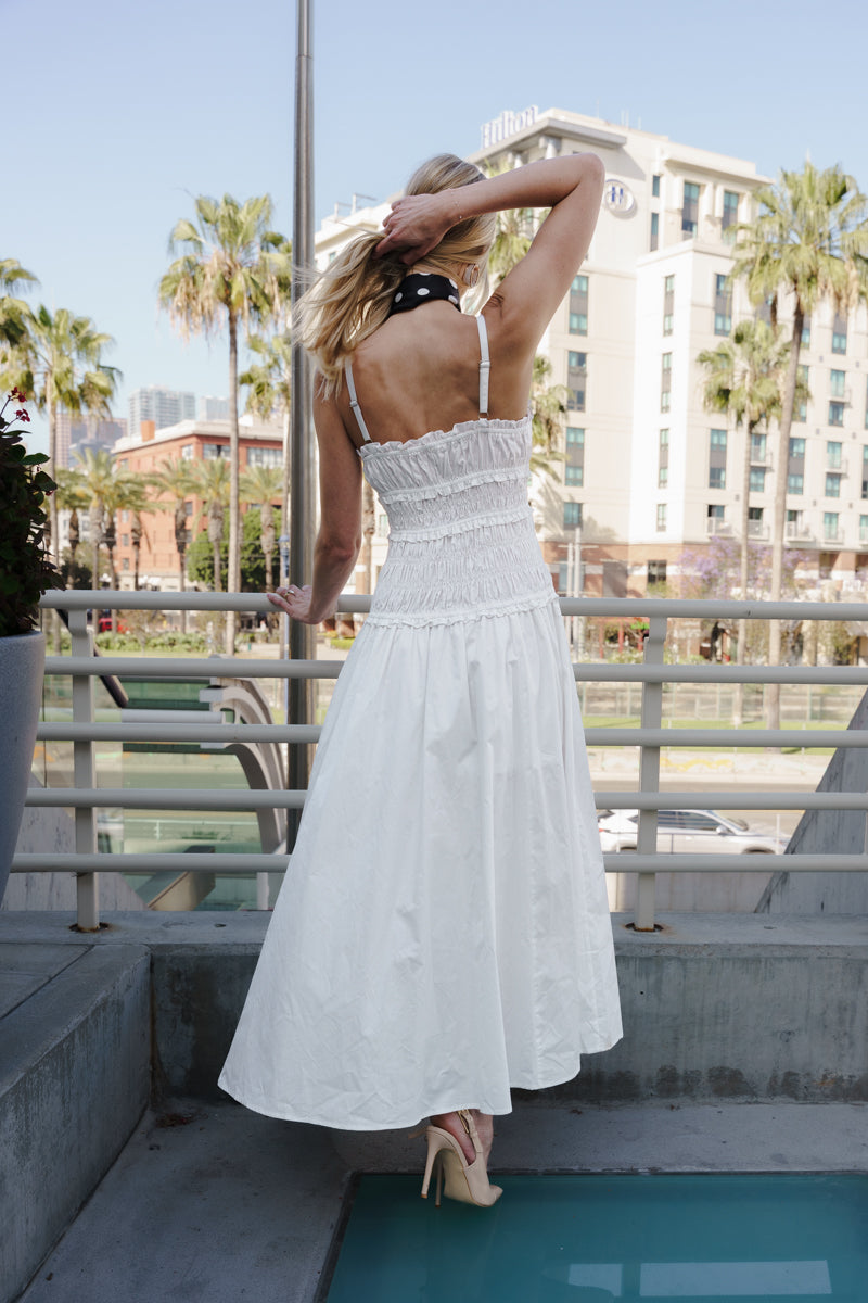 Janine Sleeveless Smocked Maxi Dress White