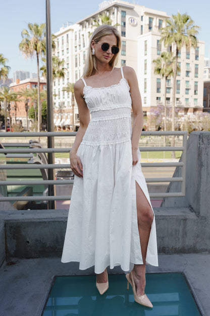 Janine Sleeveless Smocked Maxi Dress White