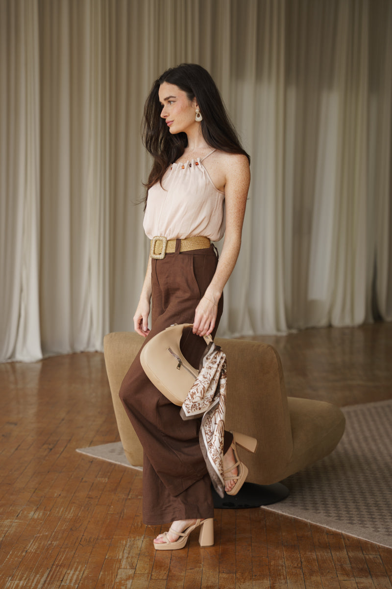 Josephine Sleeveless Pleated Top Beige